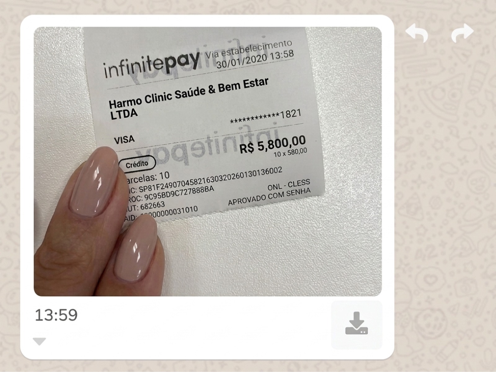 R$ 5.800 em 10 parcelas